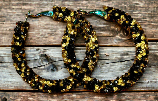 Black and gold chunky Sparkling Elegance Hoop Earrings