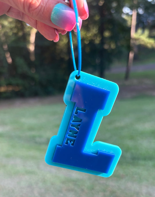 Initial with name Keychain/Backpack Name Tag