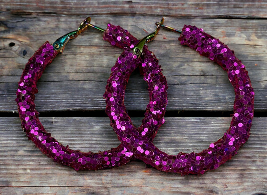Purple Glitter Sparkling Elegance Hoop Earrings