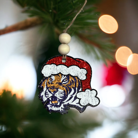 Tiger Faux Sparkle Wood Christmas Ornament