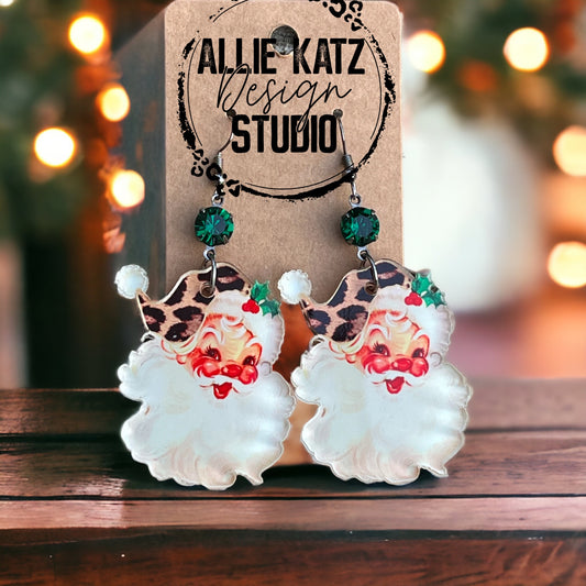 Leopard Hat Santa & Crystal Earrings