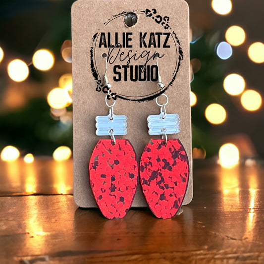 Red Glitter Christmas Bulb Earrings