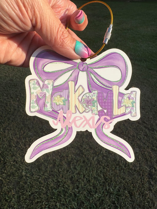 Purple bow Keychain/Backpack Name Tag