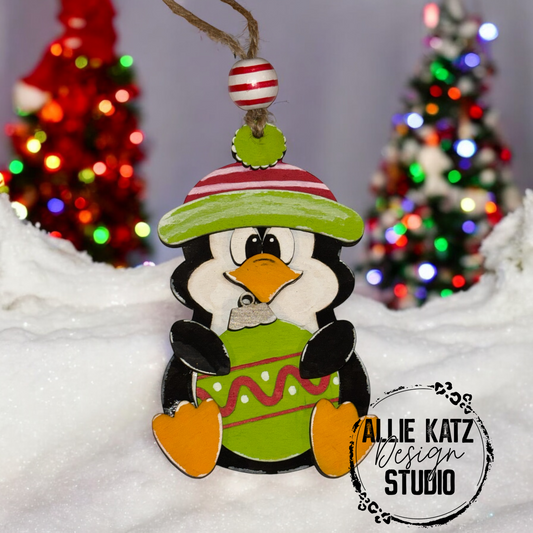 Wooden Hand Painted Penguin Christmas Ornament