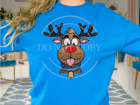 Faux Sequin Reindeer Christmas Shirt