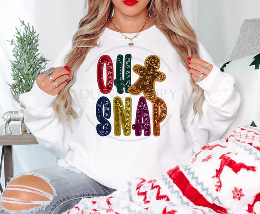 Faux Sequin Oh Snap Gingerbread Shirt