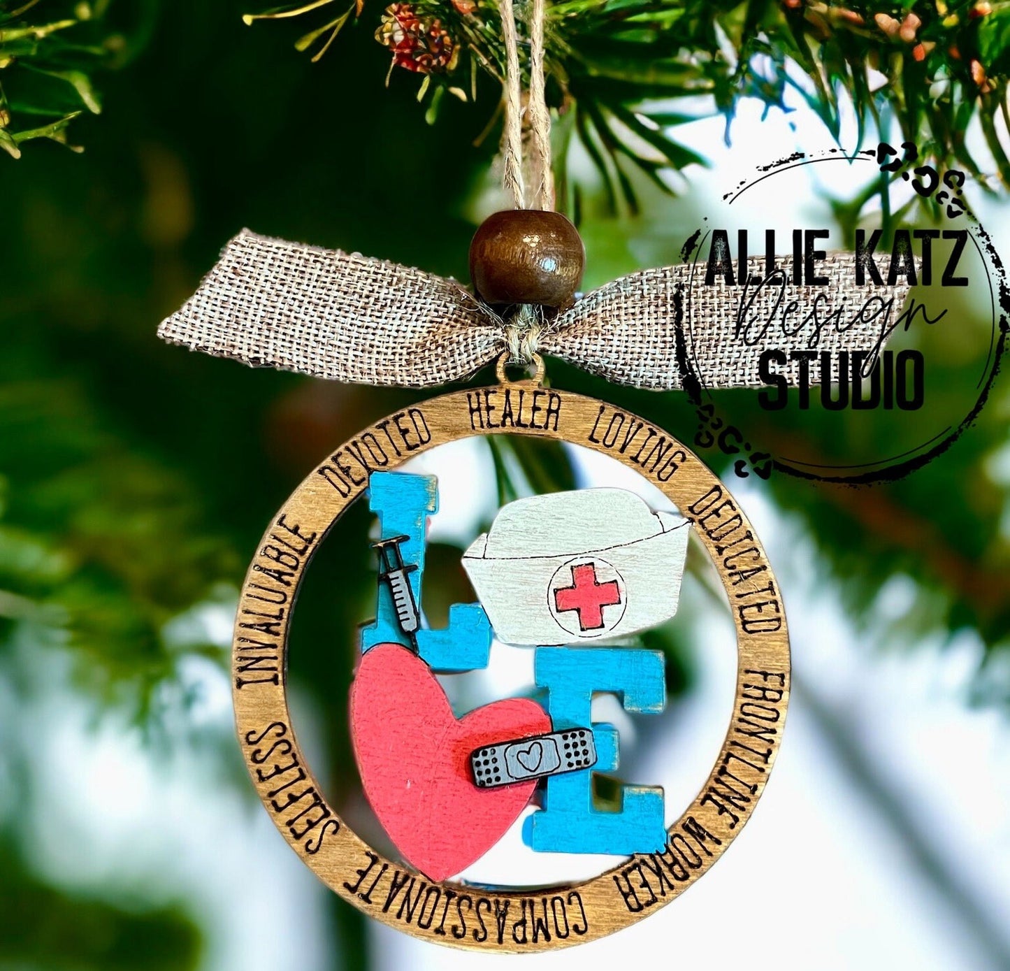 Nurse Love Circle Wood Christmas ornament/ Hand-Painted Wooden Christmas Ornaments/nurse gift idea/ dedicated nurse/healer/loving nurse