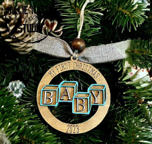 My First Christmas Baby Blocks Christmas ornament/ Hand-Painted Wooden Christmas Ornaments/ baby ornament/2023 ornament