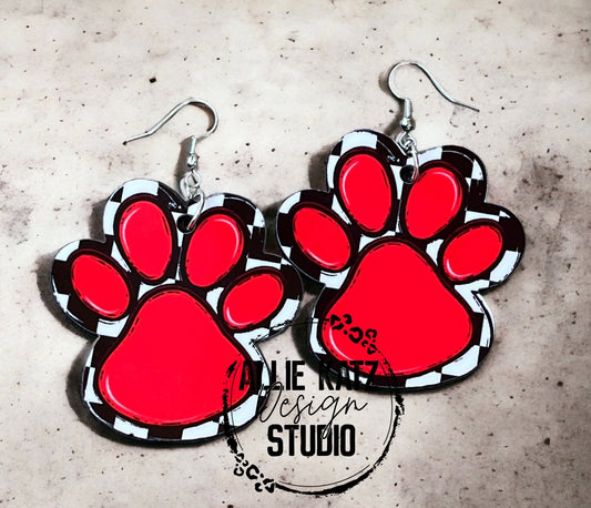 Red and Black paw leopard Earrings