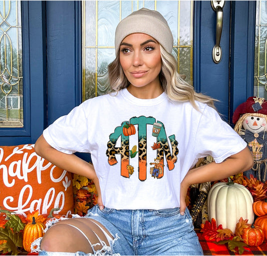 Monogram Monday Special! Teal Leopard Orange Fall Monogram Tee