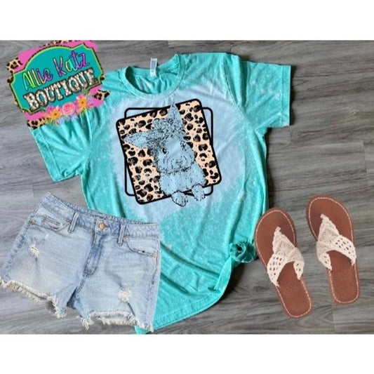 Bunny on leopard square bleached T-shirt / Religous tee/ Easter bunny bleached t