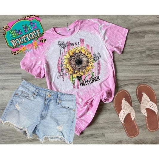 She is a wildflower bleached T-shirt /sunflower tee/womens bleached tee/ bleach