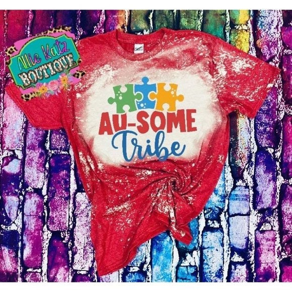 Au-some tribe bleached T-shirt/ autism awareness tee/ bleached shirt