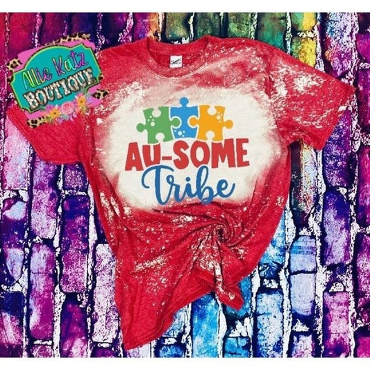 Au-some tribe bleached T-shirt/ autism awareness tee/ bleached shirt