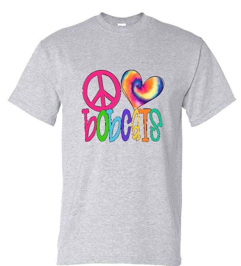 Rainbow Peace Love Bobcats Tee