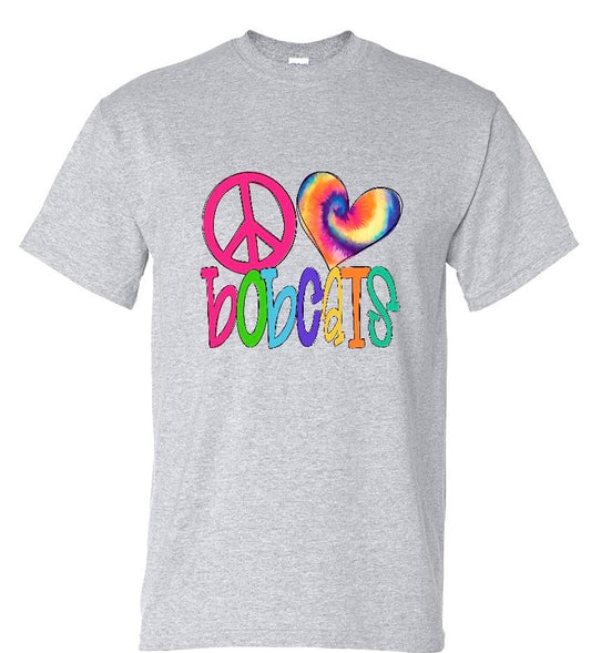 Rainbow Peace Love Bobcats Tee