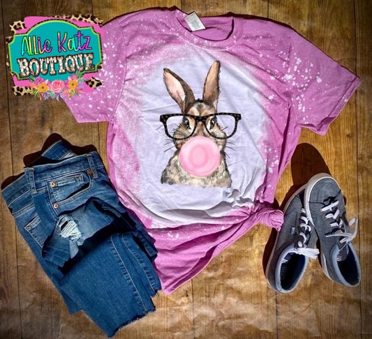 Bubble gum bunny  bleached tee