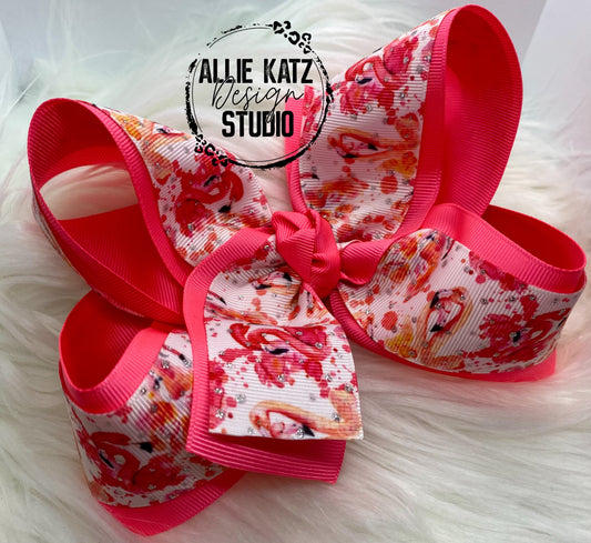 Flamingo 6” double layer boutique bow, extra-large bow, jumbo hair bow