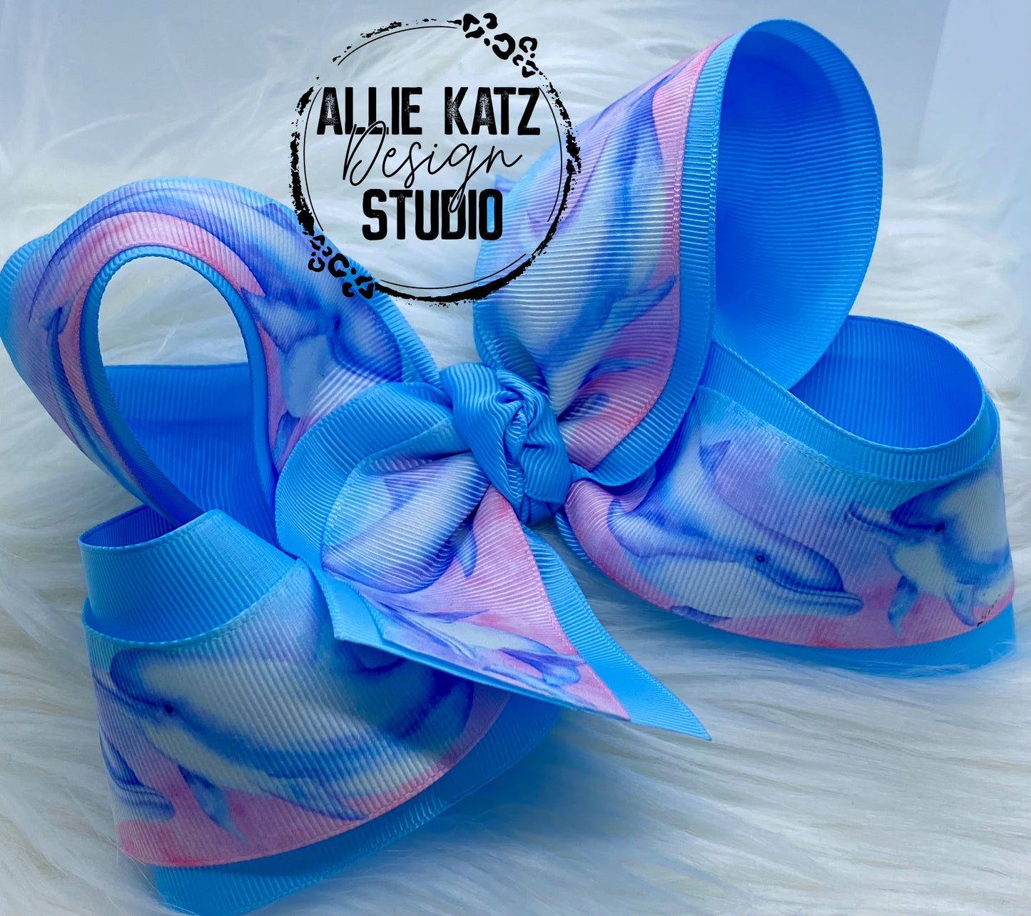 Dolphin watercolor 6” double layer boutique bow, extra-large bow, jumbo hair bow