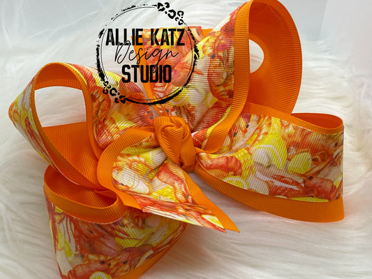 Crawfish and lemons 6” double layer boutique bow, extra-large bow, jumbo hair bow