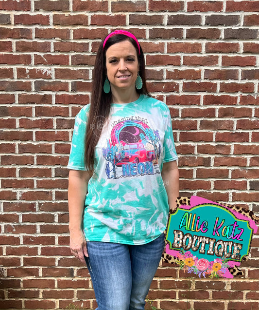 Chasing that neon rainbow bleached T-shirt /sunflower tee/womens bleached tee/ bleach