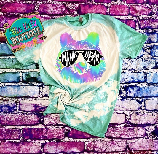 Pastel Tie Dye Mama Bear bleached tee