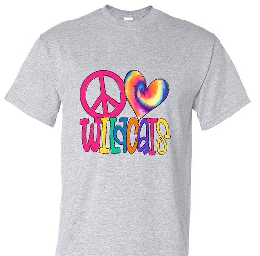 Rainbow Peace Love Wildcats Tee