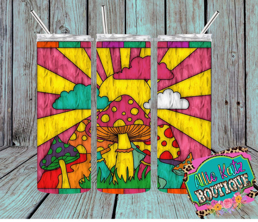 Stained Glass look psychedelic mushroom 20oz skinny tumbler