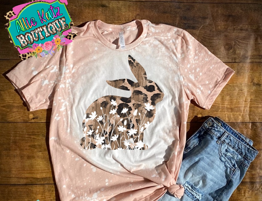 Leopard floral bunny bleached tee