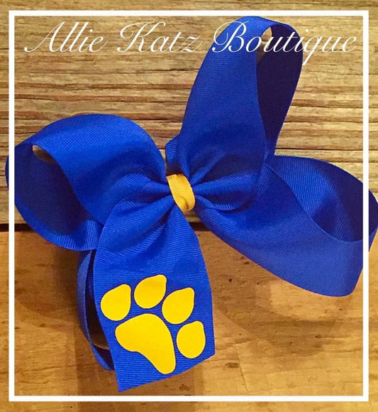 Paw Print Blue/Gold Bow