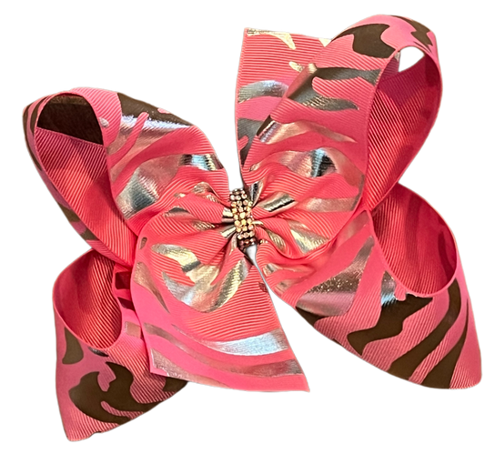 Metallic silver and hot pink zebra boutique bow