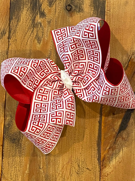 Red Greek Key Print