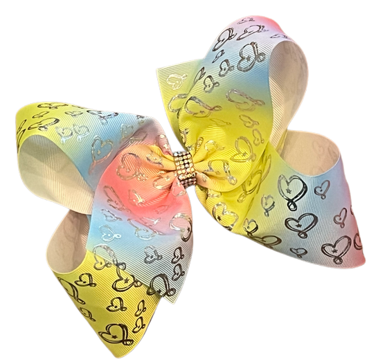 Pastel Rainbow heart Boutique bow