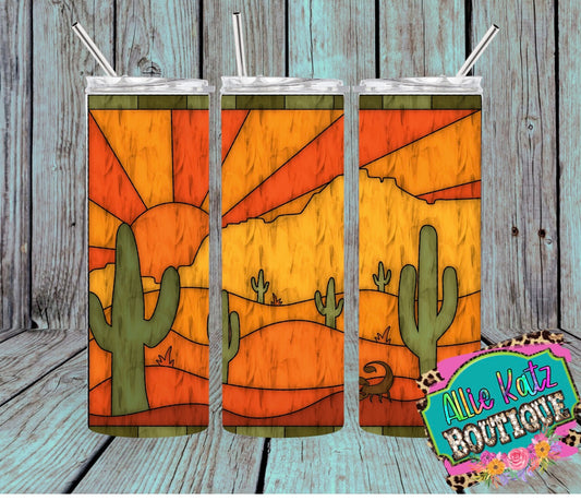 Stained Glass look desert sunset 20oz skinny tumbler
