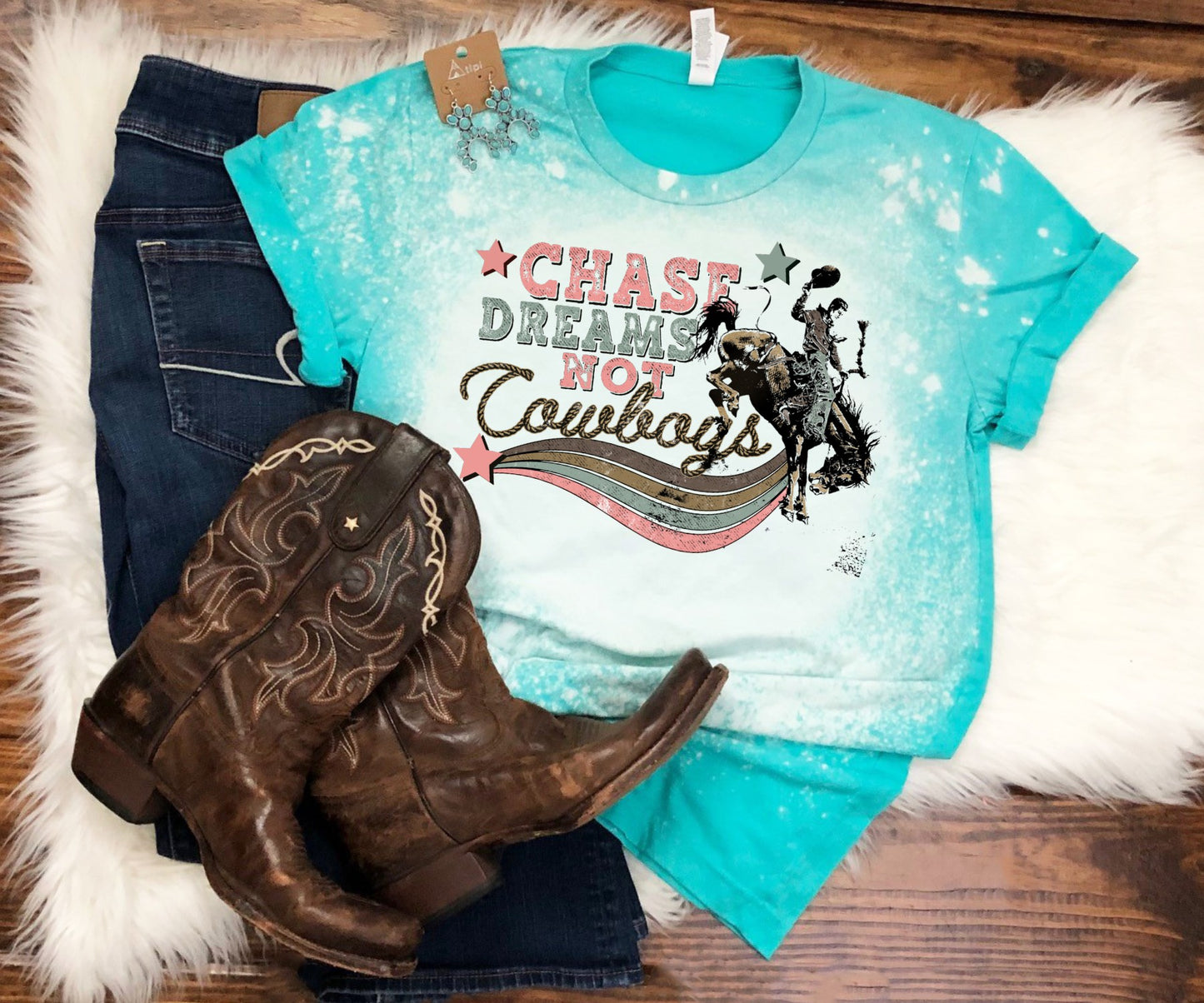 Chase Dreams Not Cowboys Bleached Tee